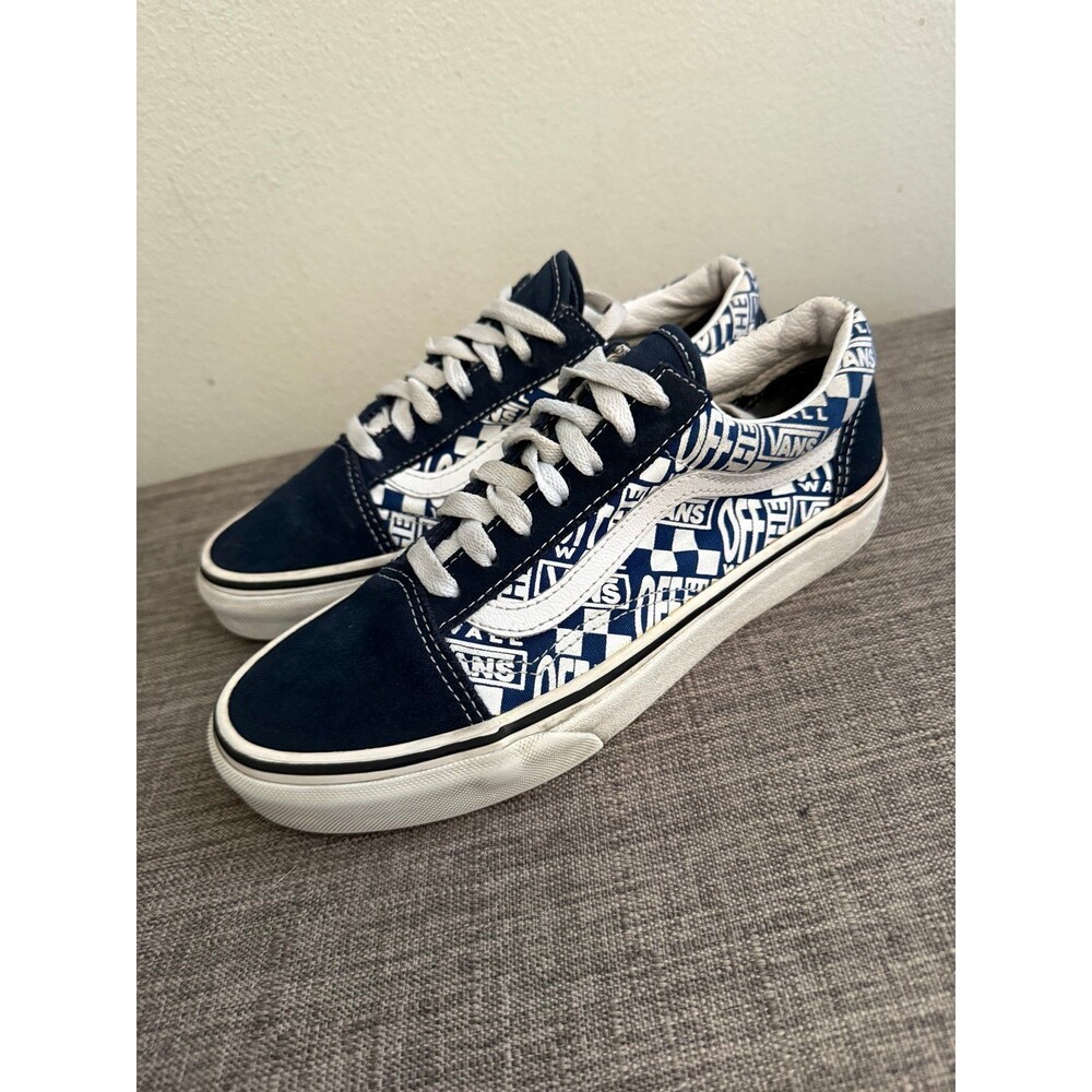 Men’s Vans Blue Suede/Canvas All Over Off The Wall Print. Size 5.5 Women 7